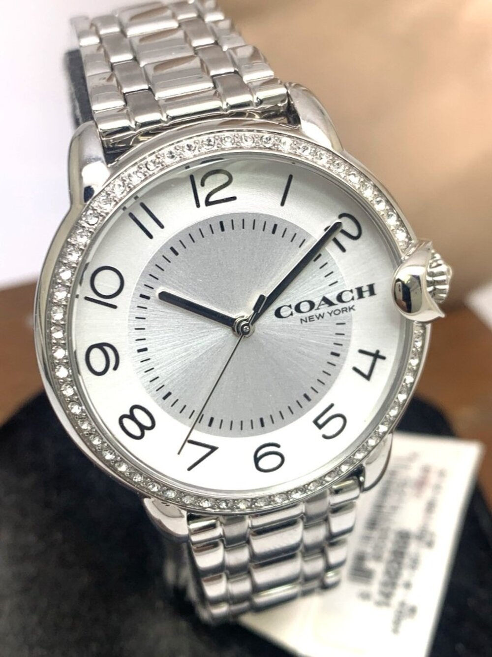 Coach Womens Watch 14503808 Arden Quartz Gemmed Silver Dial Stainless Steel 36mm